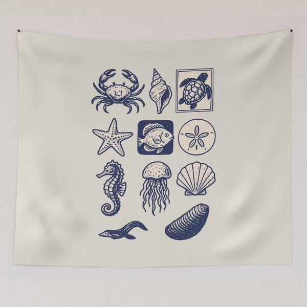 Item preview, Navy Blue Ocean Creatures Illustration Set - Marine Life Art designed and sold by Piralez.