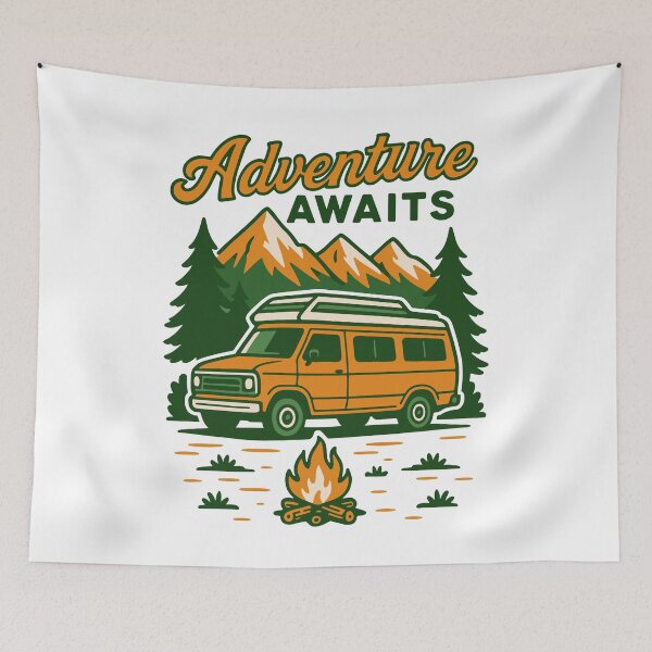 Item preview, Adventure Awaits Camping Funny Camper Van designed and sold by LuminOrb.