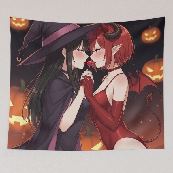 Item preview, Yuri Halloween Couple – Witch & Devil Waifus Sharing Lollipop designed and sold by GerwantSHOP.