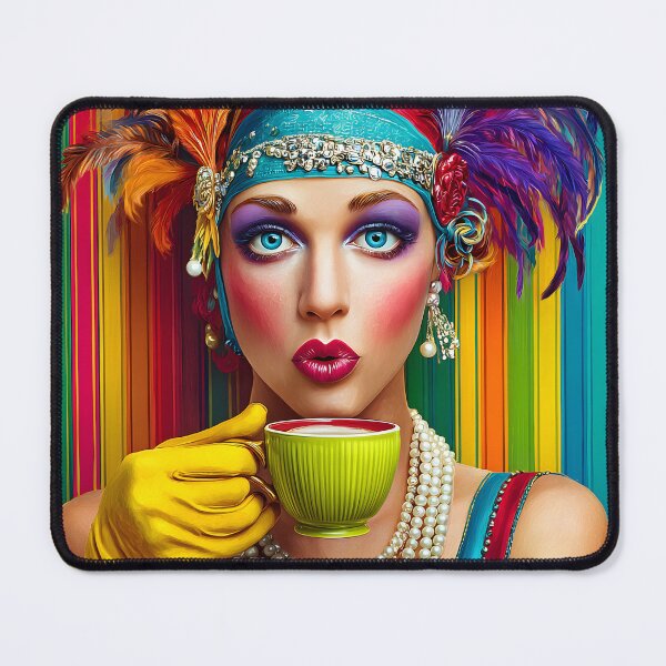 Item preview, Colorful Elegant Woman with Cup and Feathers designed and sold by Artessie.