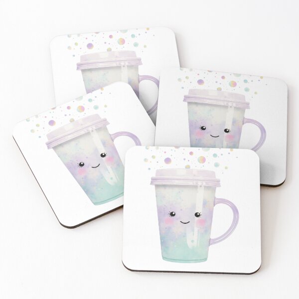 Item preview, Cute pastel cup with a smiling face and colorful bubbles floating above it designed and sold by SpaceartLilu.