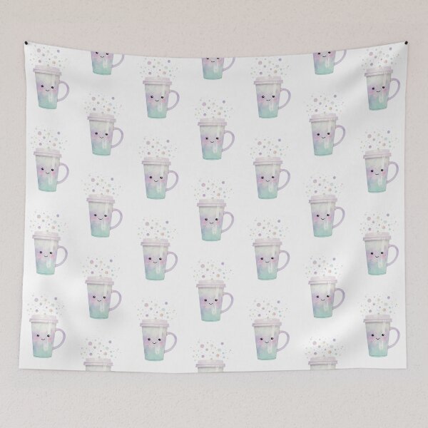 Item preview, Cute pastel cup with a smiling face and colorful bubbles floating above it designed and sold by SpaceartLilu.