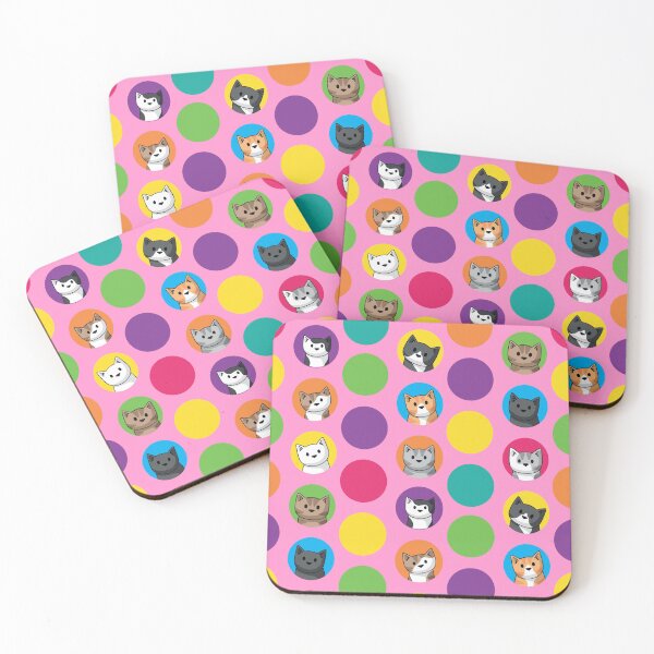 Item preview, colourful circle cats on Pink designed and sold by doodlecats.