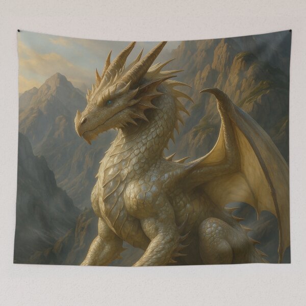 Item preview, Golden dragon over the mountain peaks designed and sold by BreakingWorse.