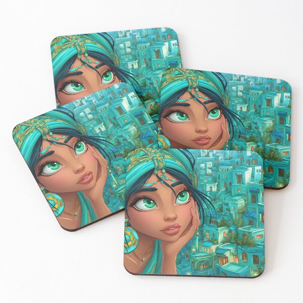 Item preview, Enchanting Woman Amidst Vibrant Blue Architecture designed and sold by Artessie.