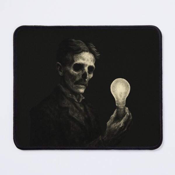Item preview, Tesla Ghost – Haunted Scientist Spirit with Ghostly Light Bulb in Grunge Style designed and sold by Meandmyshop.