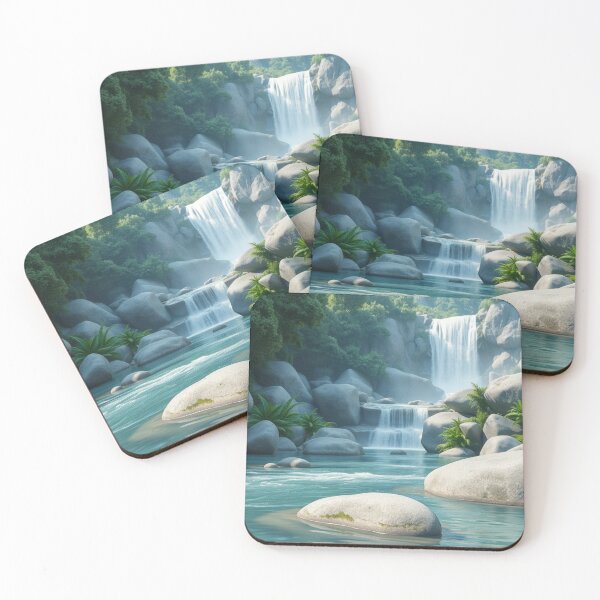 Item preview, Majestic Waterfall with Crystal Clear River and Lush Greenery designed and sold by HappyPrintCo.