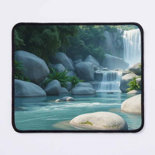 Item preview, Majestic Waterfall with Crystal Clear River and Lush Greenery designed and sold by HappyPrintCo.