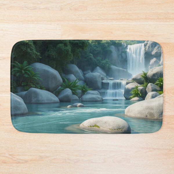 Item preview, Majestic Waterfall with Crystal Clear River and Lush Greenery designed and sold by HappyPrintCo.
