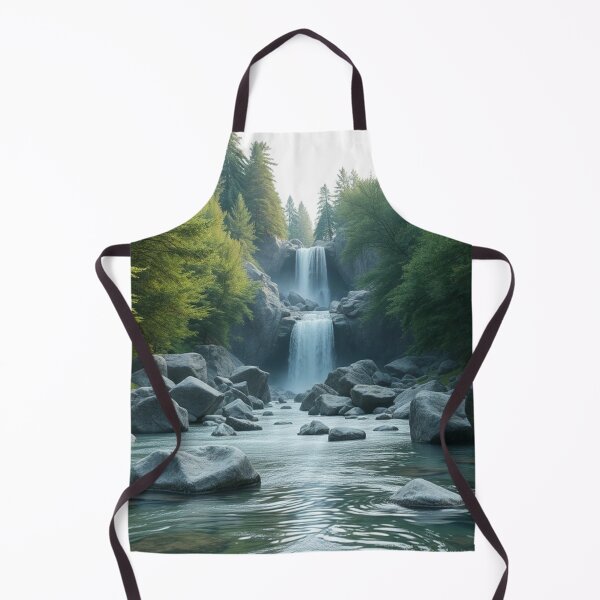 Item preview, Twin Waterfalls Flowing into Rocky River in Forest Landscape designed and sold by HappyPrintCo.