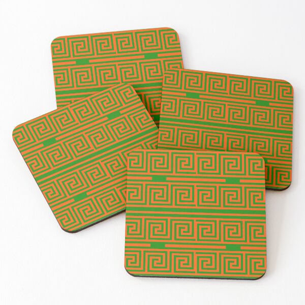 Item preview, Orange On Green Background Greek Key Fret Pattern designed and sold by PatternTitan.