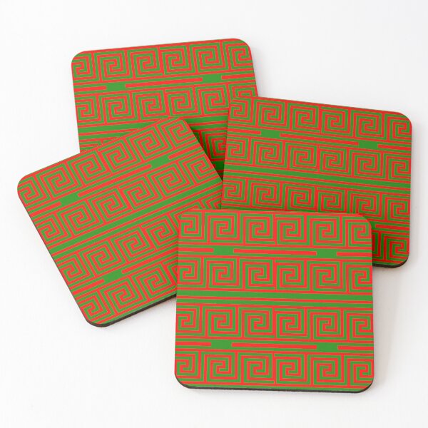 Item preview, Red On Green Background Greek Key Fret Pattern designed and sold by PatternTitan.