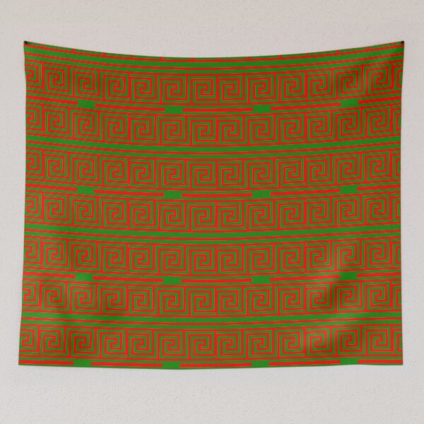 Item preview, Red On Green Background Greek Key Fret Pattern designed and sold by PatternTitan.