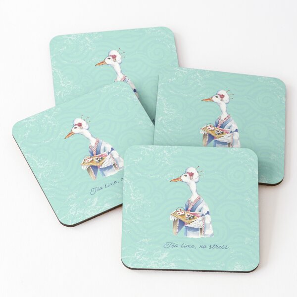 Item preview, Tea time,no stress-Illustrazione ad acquerello di oca zen in Kimono  designed and sold by ArcanaAtelier.