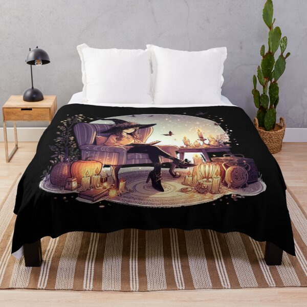 Item preview, Cozy Witch Reading with Candles and Pumpkins designed and sold by Cuteartistbe.