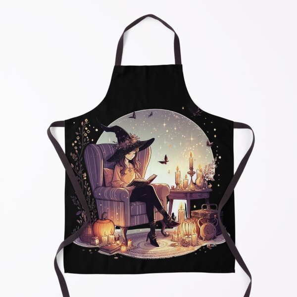 Item preview, Cozy Witch Reading with Candles and Pumpkins designed and sold by Cuteartistbe.