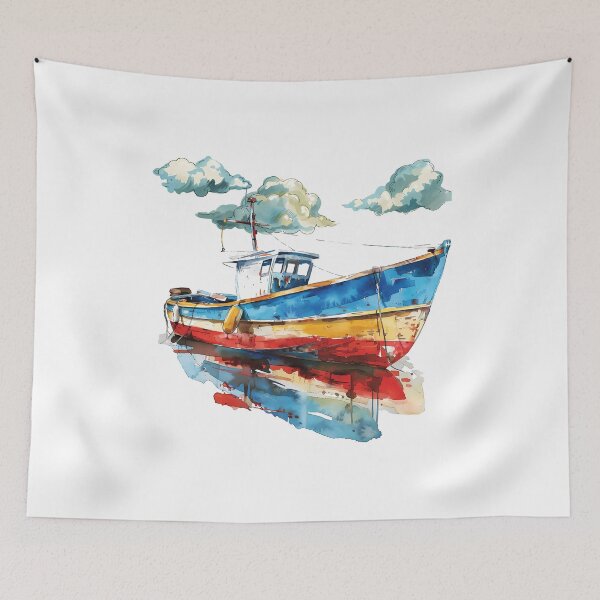 Item preview, Colorful Fishing Boat – Nautical Watercolor Art Design designed and sold by DesignArtist.ia.