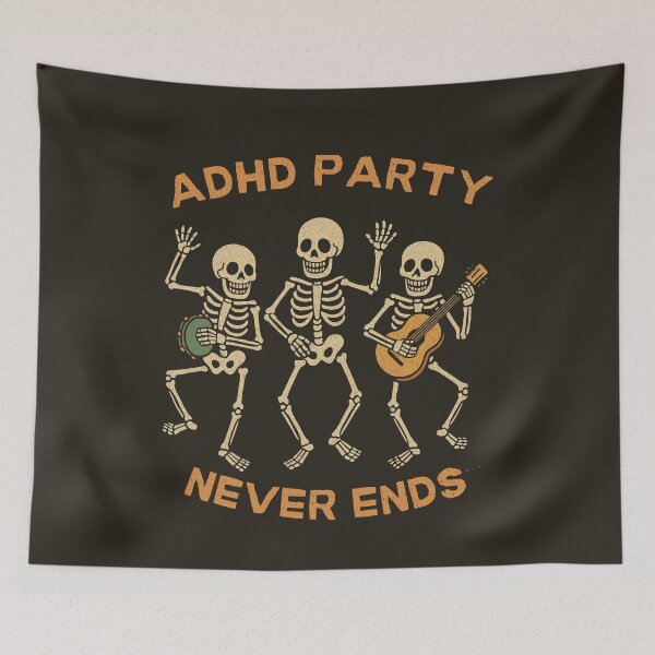 Item preview, ADHD Skeletons Party Never Ends in Vintage Halloween Style designed and sold by Meandmyshop.