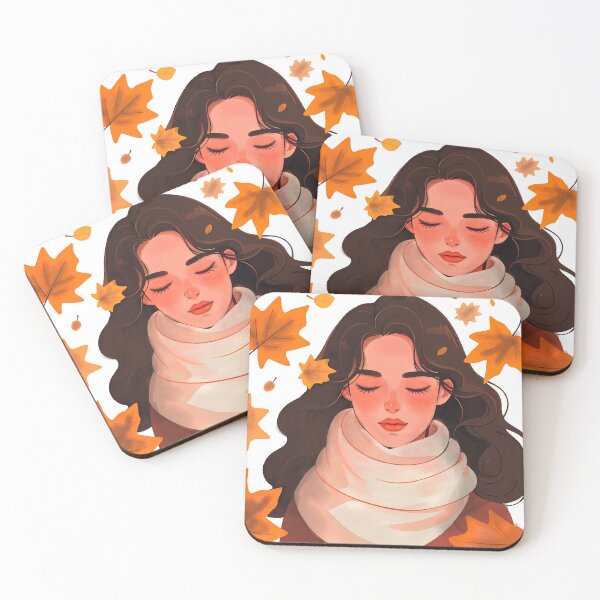 Item preview,  Minimalist Fine Line Portrait of Woman with Wool Scarf and Autumn Leaves 2026 designed and sold by  Ojo de Lilith.