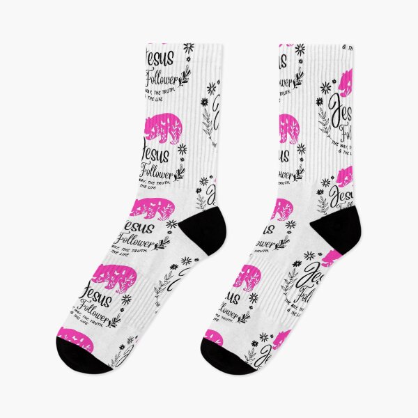 Item preview, Flowery Bear Jesus Follower in hot pink designed and sold by Holy Coast Threads (Formerly ChristianFlower).