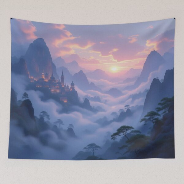 Item preview, Epic Castle Glow – Mystical mountain landscape meets fairytale architecture & dreamy sunrise vibes designed and sold by FotoworldEdel.