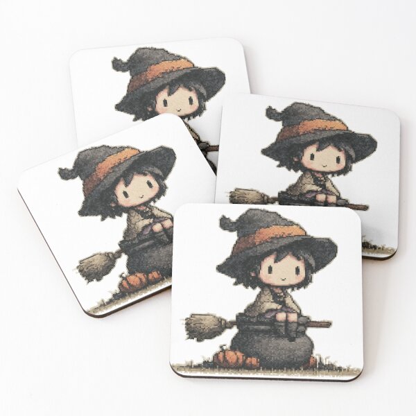 Item preview, "Cute Little Witch Sitting on Cauldron Pixel Art Sticker designed and sold by BBackdesign.