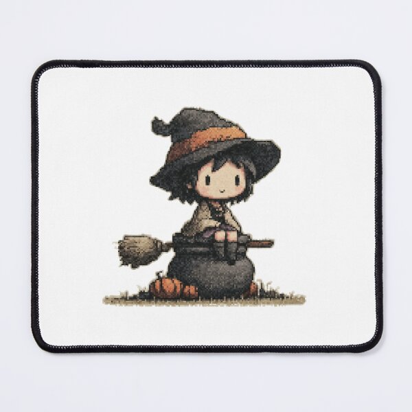 Item preview, "Cute Little Witch Sitting on Cauldron Pixel Art Sticker designed and sold by BBackdesign.