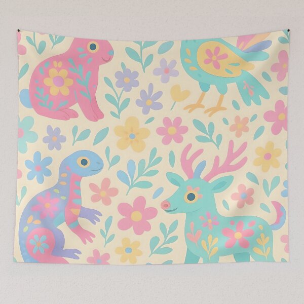 Item preview, Pastel Alebrijes and Flowers Seamless Pattern designed and sold by edleon.