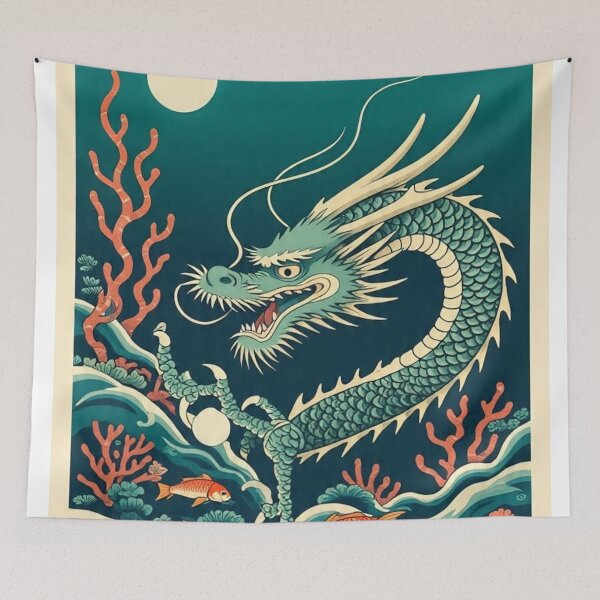 Item preview, Indigo Sea Dragon – Vintage Japanese Ukiyo-e Fantasy designed and sold by Vandy Fullam.