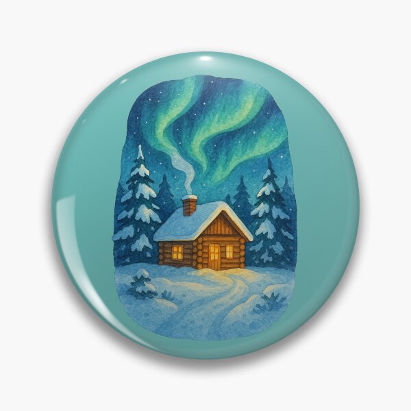Item preview, Winter Cabin Northern Lights Cozy Snowy Nature Scenic Design designed and sold by FrictionMaxxing.