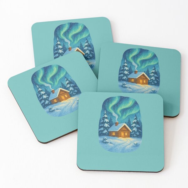 Item preview, Winter Cabin Northern Lights Cozy Snowy Nature Scenic Design designed and sold by FrictionMaxxing.