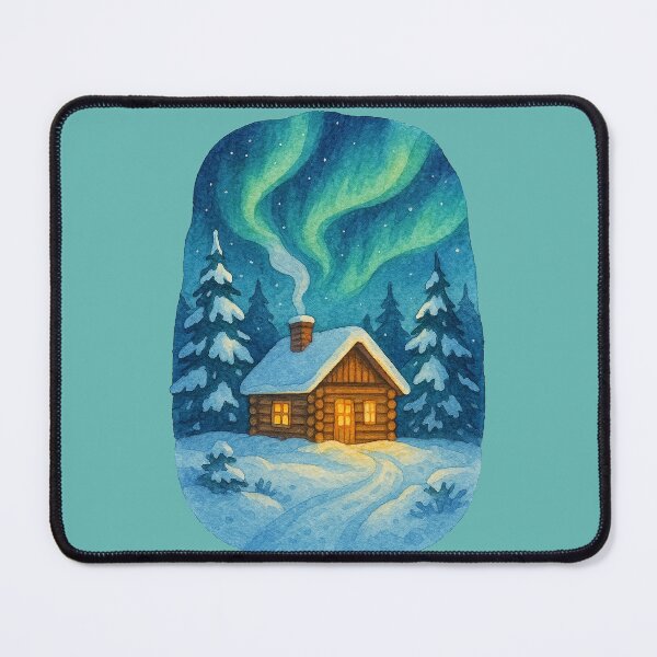 Item preview, Winter Cabin Northern Lights Cozy Snowy Nature Scenic Design designed and sold by FrictionMaxxing.