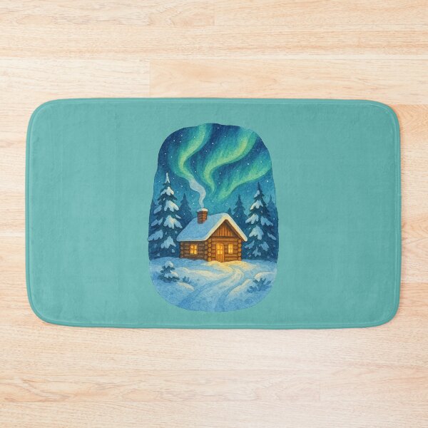 Item preview, Winter Cabin Northern Lights Cozy Snowy Nature Scenic Design designed and sold by FrictionMaxxing.