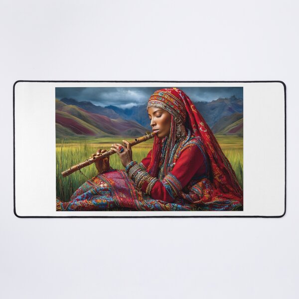 Item preview, Woman Playing Flute in Vibrant Mountain Landscape designed and sold by Artessie.