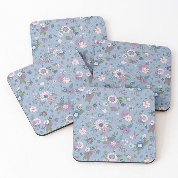 Item preview, Pretty Spring bouquets - blue, lilac and mauve pattern on blue grey by Cecca Designs designed and sold by Cecca-Designs.