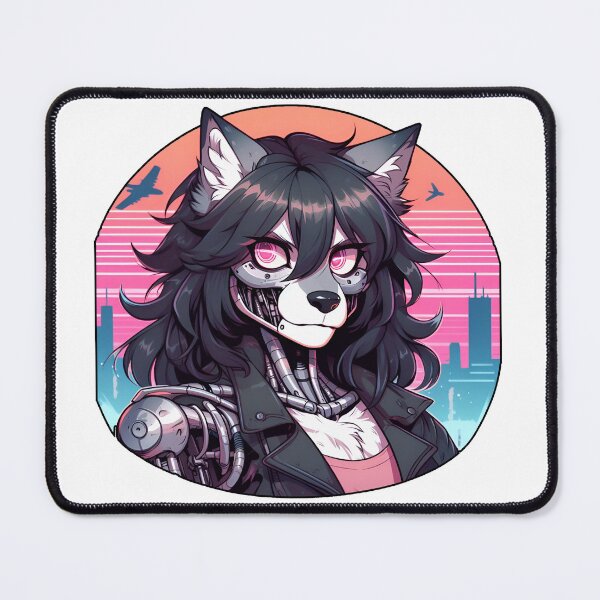 Item preview, Cyborg Wolf – Neon Dystopian Furry Art designed and sold by CaliLuminos.
