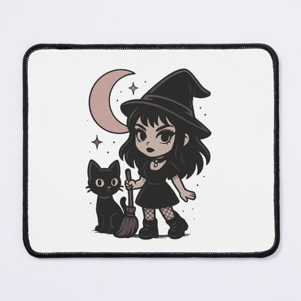 Item preview, Cute Goth Witch with Black Cat and Moon – Pastel Halloween Art designed and sold by Horrordaddy13.