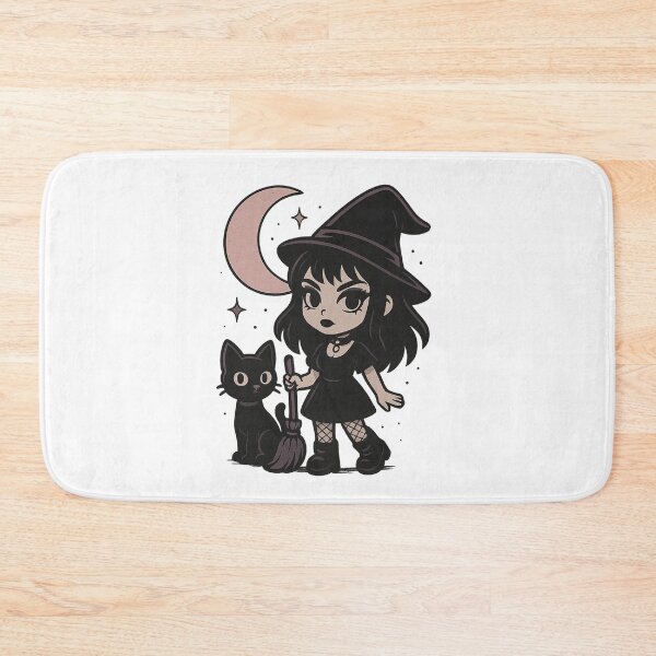 Item preview, Cute Goth Witch with Black Cat and Moon – Pastel Halloween Art designed and sold by Horrordaddy13.
