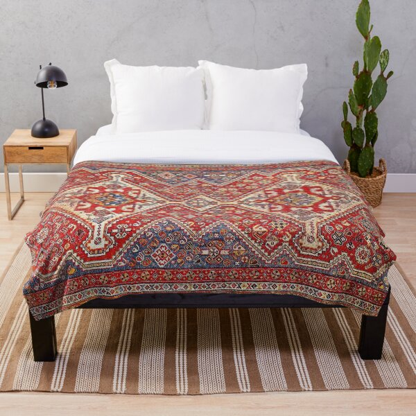 Red & Blue Persian Qashqai Rug Print Throw Blanket