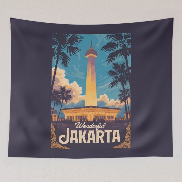 Item preview, Jakarta Indonesia Illustration Travel Art Vintage designed and sold by KrisSidDesigns.