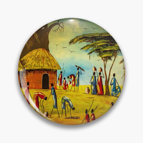 Item preview, Traditional Tanzanian Village Mural Serengeti African Culture Art designed and sold by Amanda's Factory.