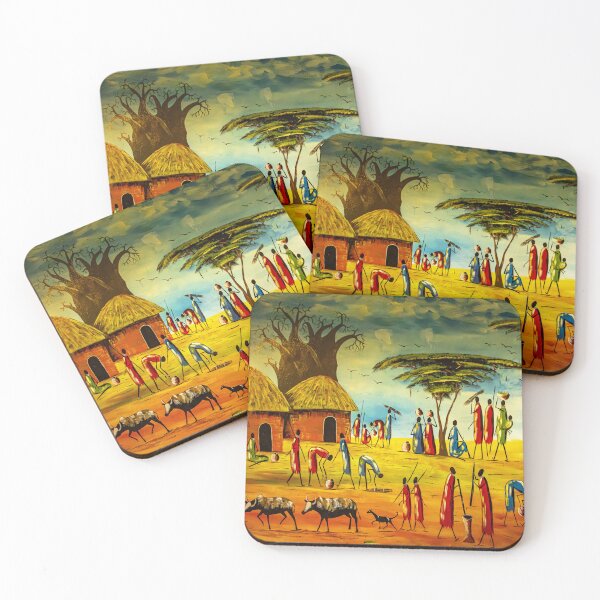 Item preview, Traditional Tanzanian Village Mural Serengeti African Culture Art designed and sold by Amanda's Factory.