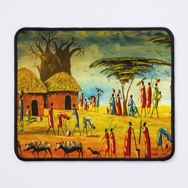 Item preview, Traditional Tanzanian Village Mural Serengeti African Culture Art designed and sold by Amanda's Factory.