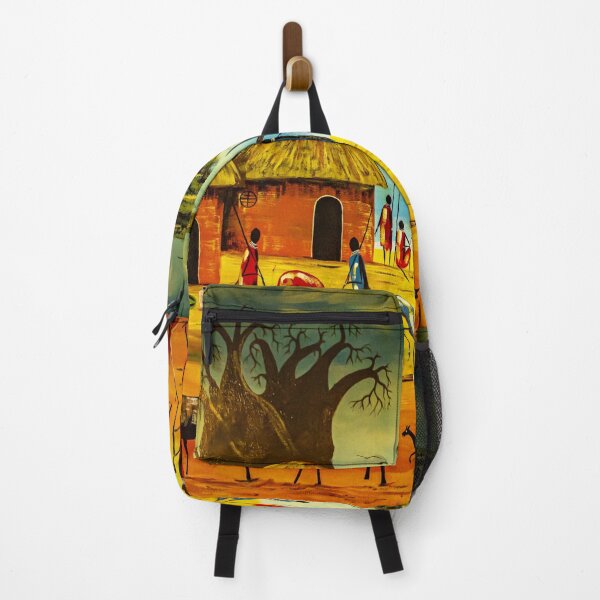 Item preview, Traditional Tanzanian Village Mural Serengeti African Culture Art designed and sold by Amanda's Factory.