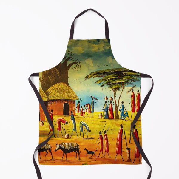 Item preview, Traditional Tanzanian Village Mural Serengeti African Culture Art designed and sold by Amanda's Factory.
