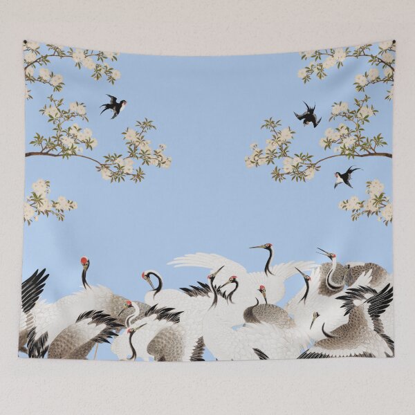 Item preview, Antique Japanese Screen Red Capped Cranes and Cherry Trees designed and sold by Pixelchicken.