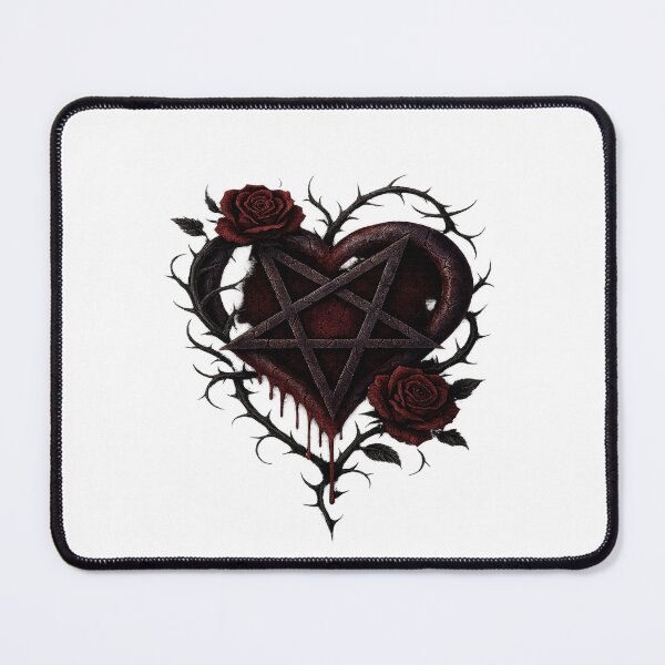 Item preview, Gothic Love Metal Heart with Pentagram and Roses – Dark Romance Art designed and sold by Horrordaddy13.