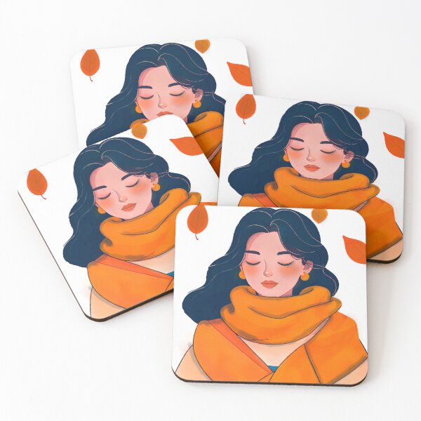 Item preview, Minimalist Fine Line Portrait of Woman with Wool Scarf and Autumn Leaves designed and sold by  Ojo de Lilith.