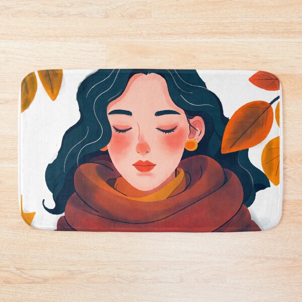 Item preview, Minimalist Fine Line Portrait of Woman with Wool Scarf and Autumn Leaves 2026 designed and sold by  Ojo de Lilith.