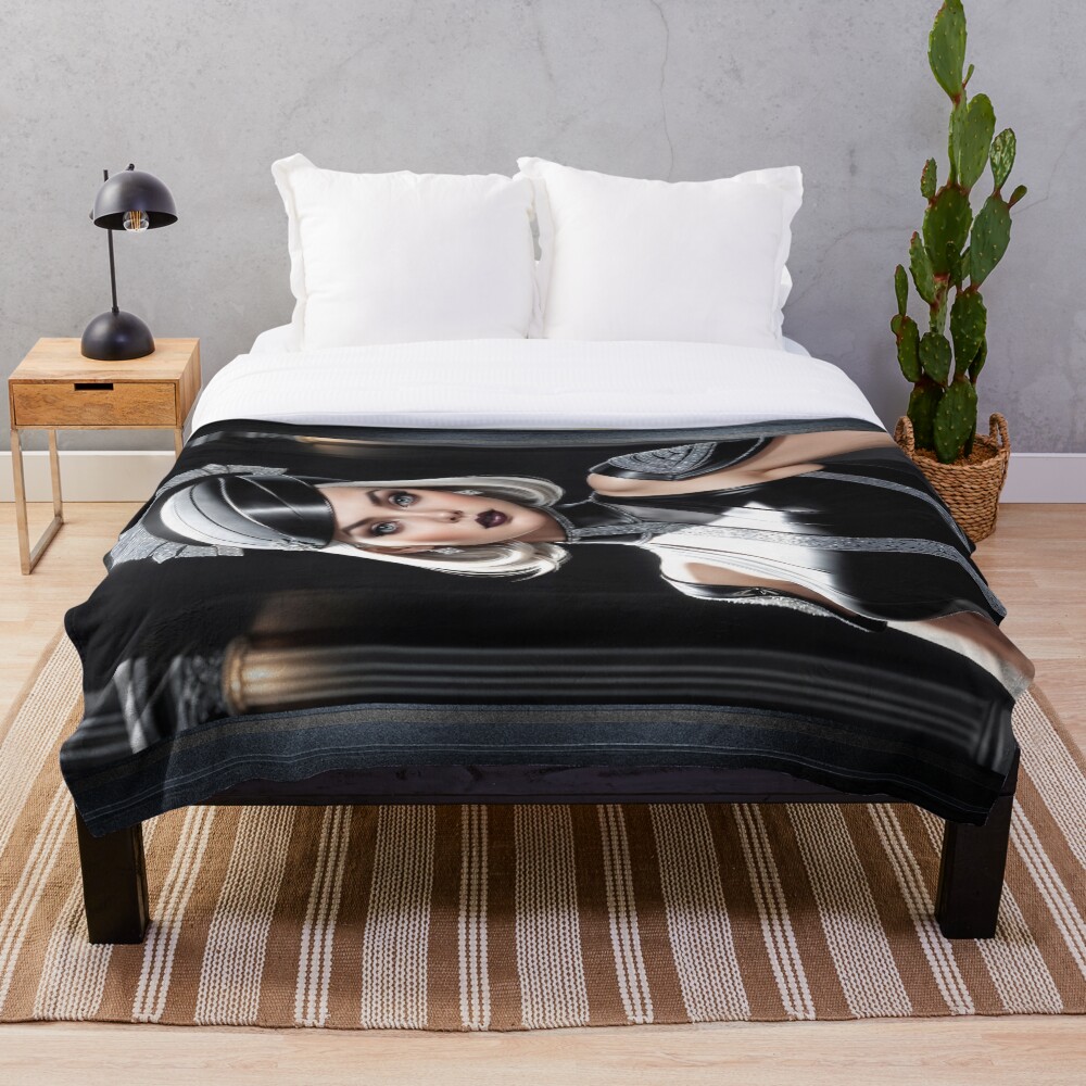 Stunning Regal Portrait Of Lady Asteria Riccacia Striking AI Concept Art by Xzendor7 Decorative Art Print Throw Blanket